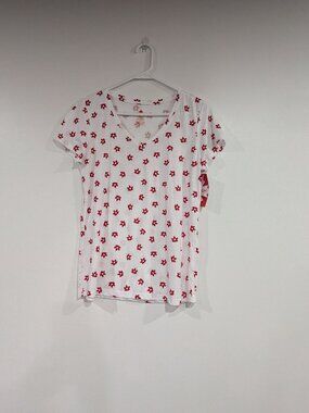*3/$10* BNWT Giant Tiger Canada All Over Print V-Neck Tee White Red Size Small